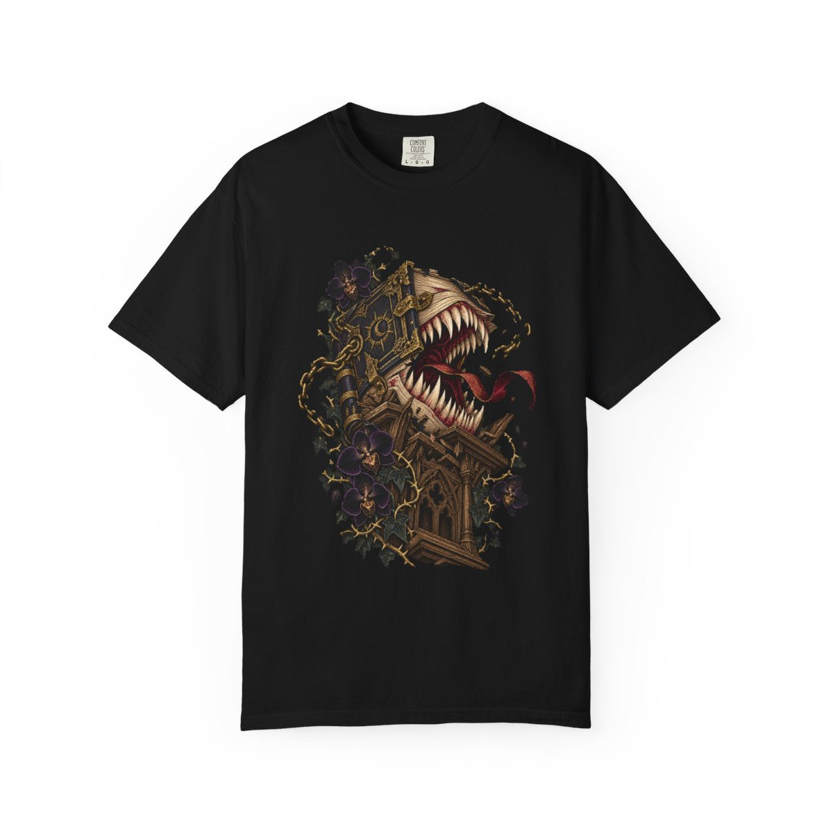 Grimoire Maw Tee large front print on a Black Comfort Colors 1717 tee