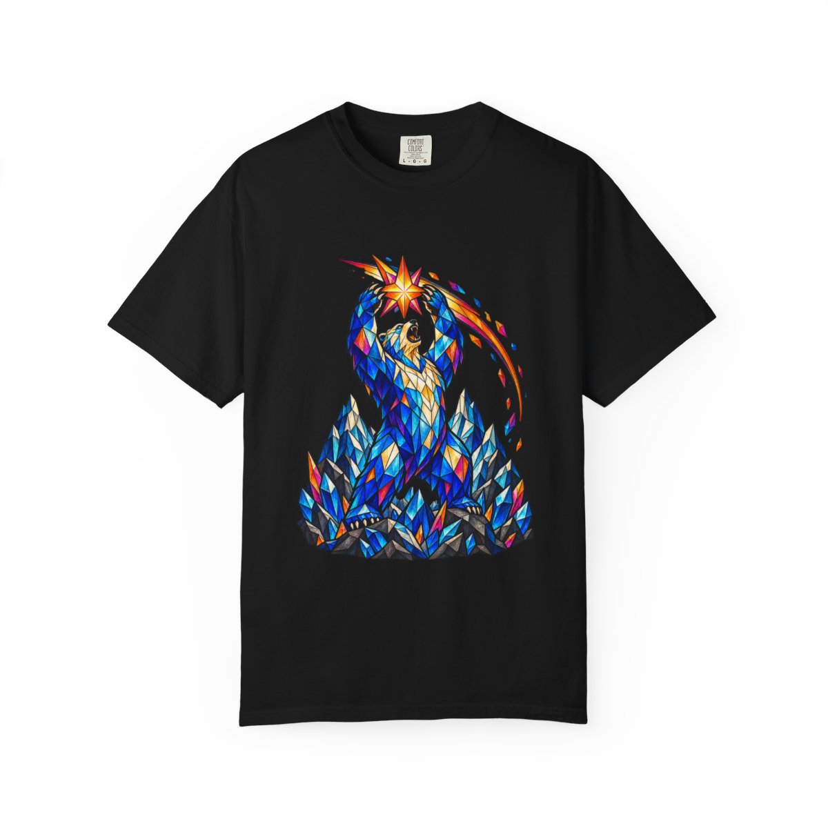 Starcatch Bear Tee large front print on a Black Comfort Colors 1717 tee