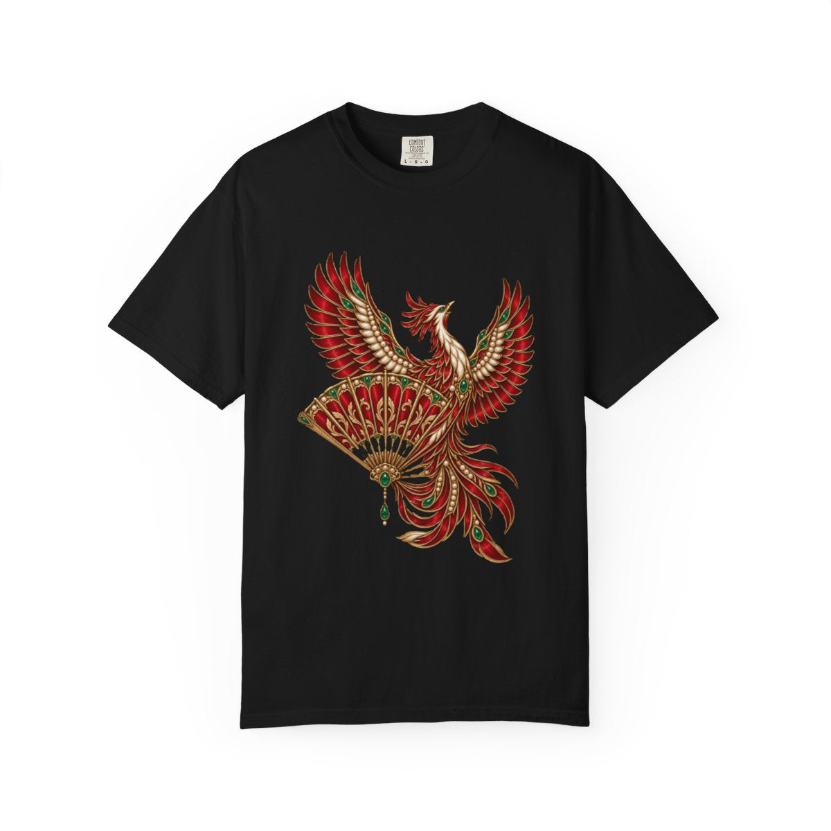 Firebird Fan Tee large front print on a Black Comfort Colors 1717 tee