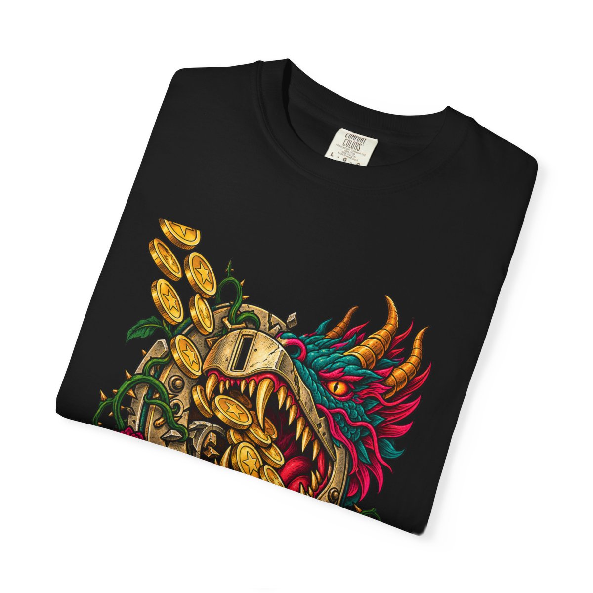 Dragon Coin Tee folded front print detail