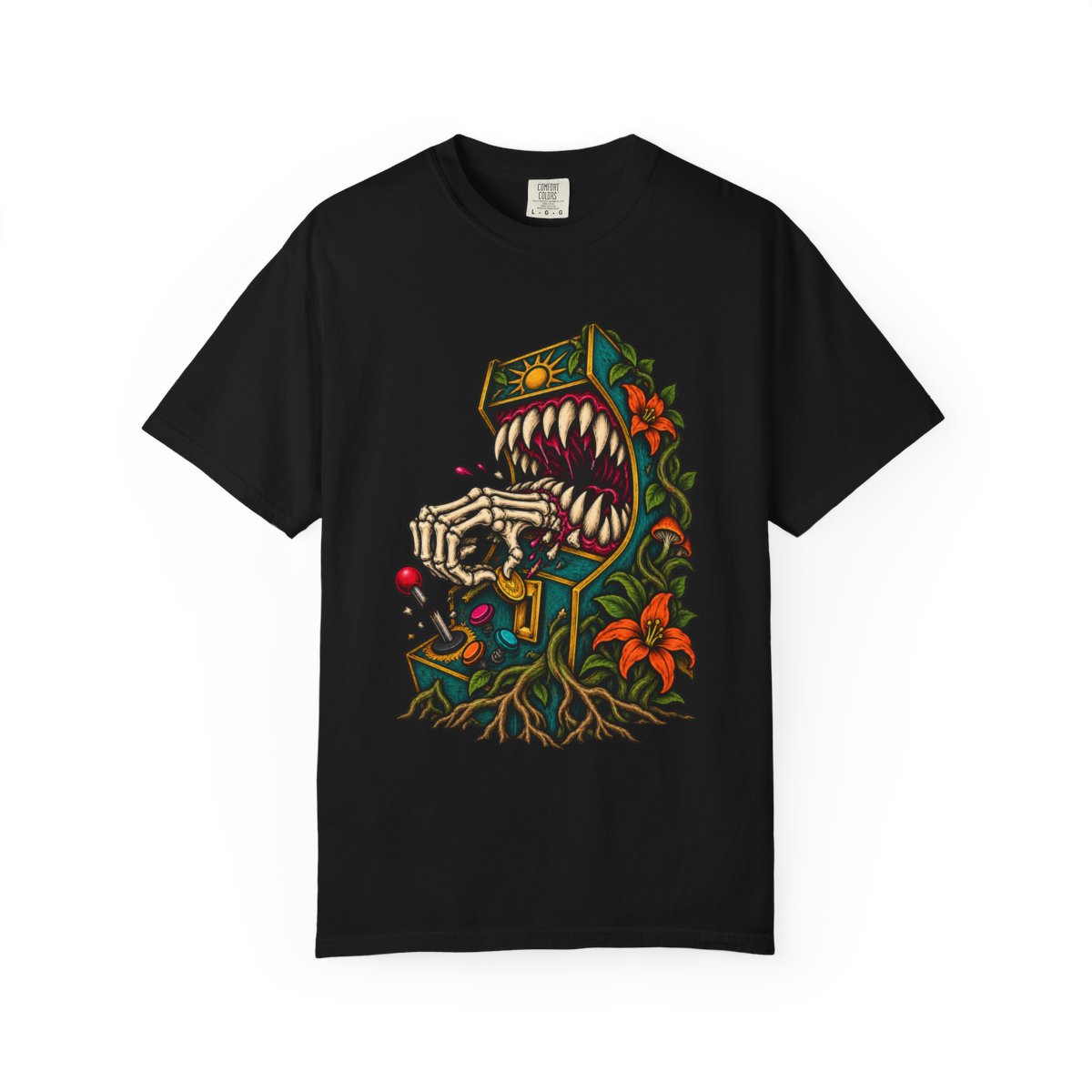 Final Token Tee large front print on a Black Comfort Colors 1717 tee