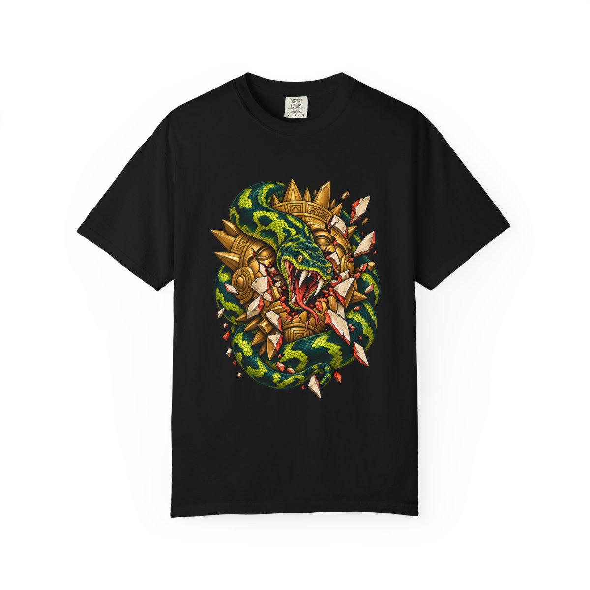 Suncoil Tee large front print on a Black Comfort Colors 1717 tee