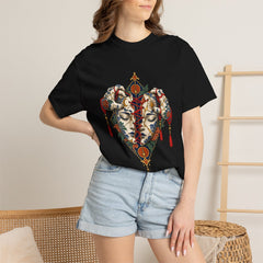 Red Thread Tee worn Printify context view on a Black Comfort Colors 1717 tee