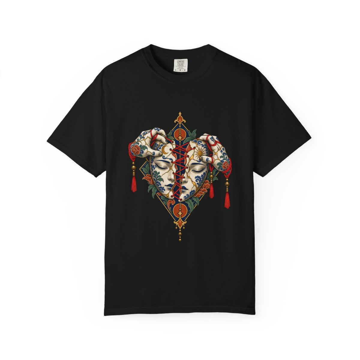 Red Thread Tee large front print on a Black Comfort Colors 1717 tee