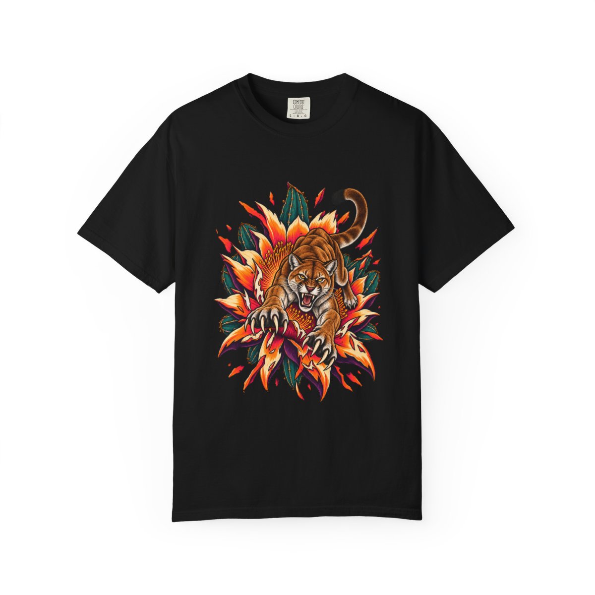 Bloomclaw Tee large front print on a Black Comfort Colors 1717 tee
