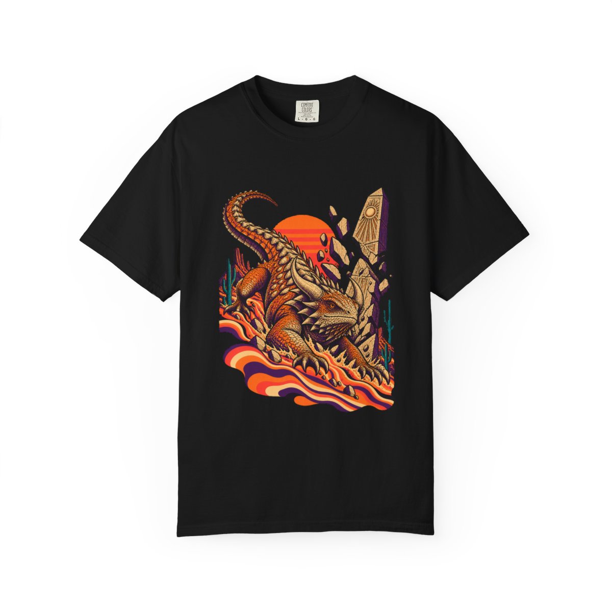 Dunequake Tee large front print on a Black Comfort Colors 1717 tee