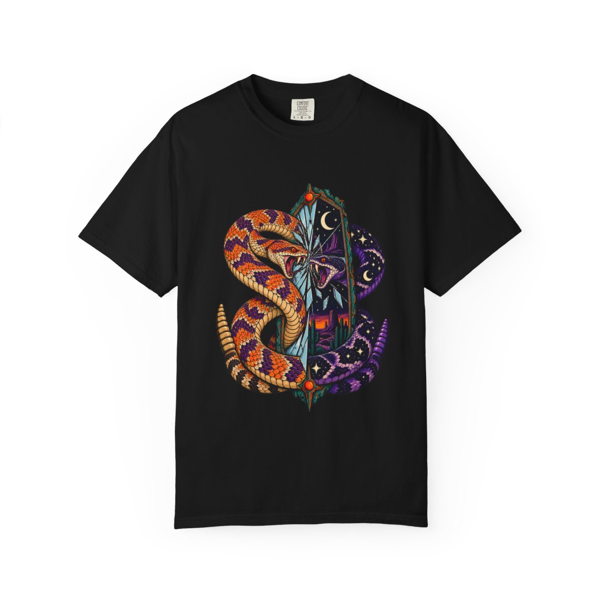 Mirrorfang Tee large front print on a Black Comfort Colors 1717 tee