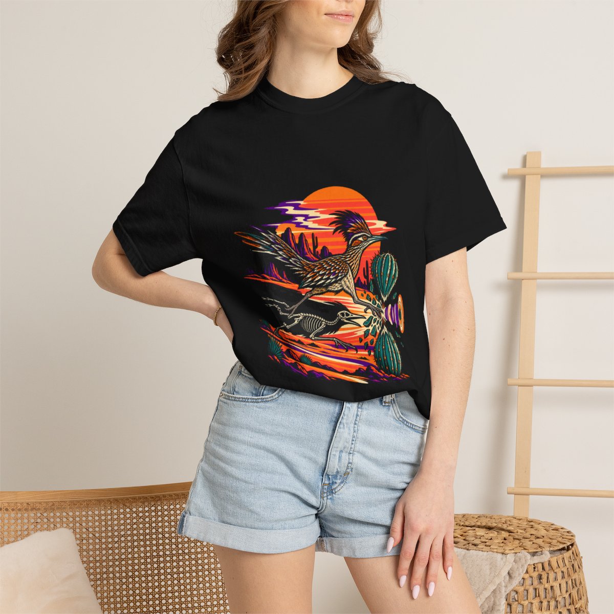 Redline Runner Tee worn Printify context view on a Black Comfort Colors 1717 tee