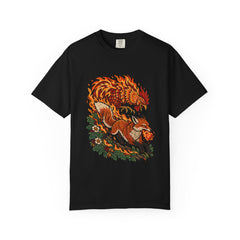 Cinderfox Tee large front print on a Black Comfort Colors 1717 tee