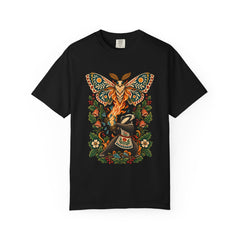 Moth Lantern Tee large front print on a Black Comfort Colors 1717 tee
