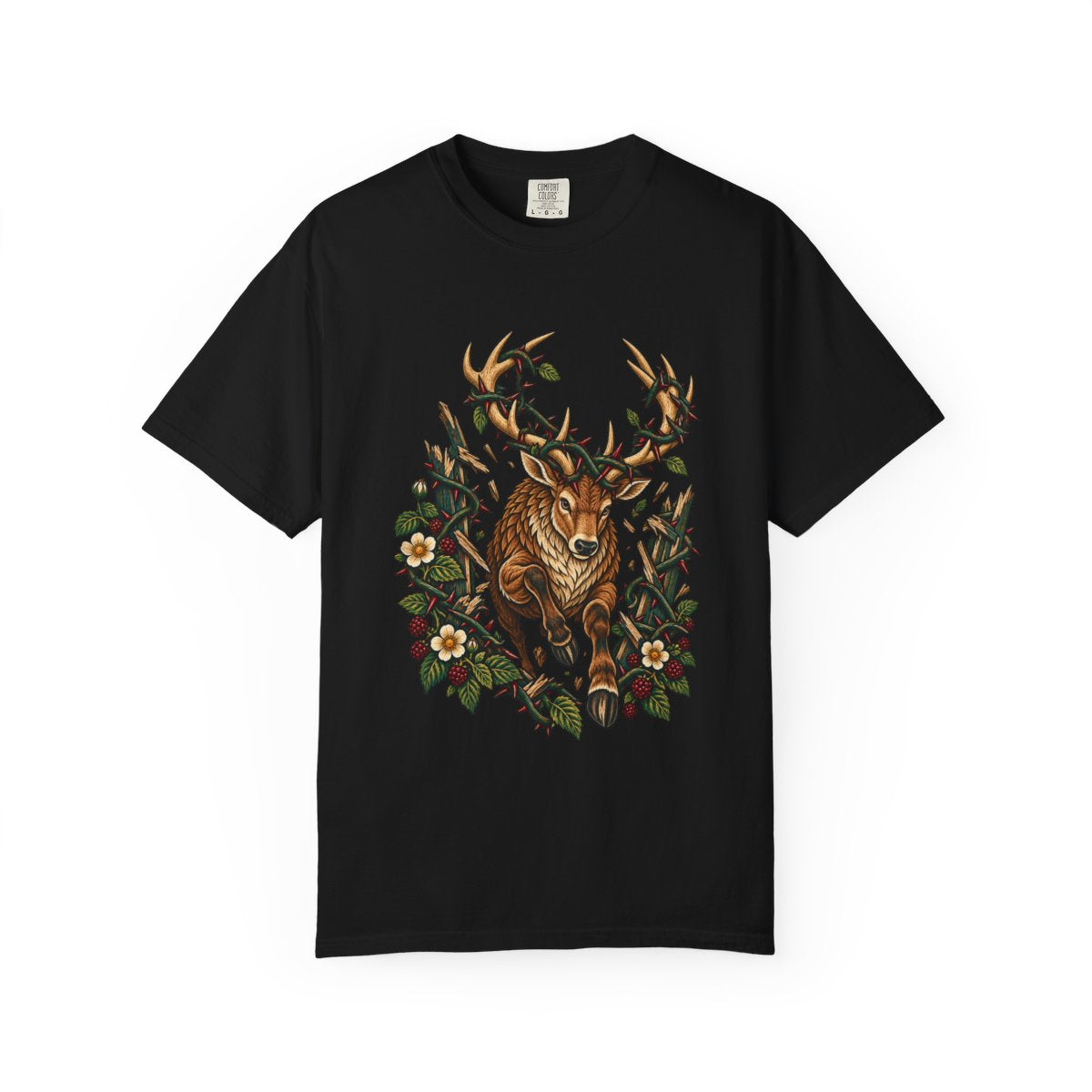 Thorncrown Tee large front print on a Black Comfort Colors 1717 tee