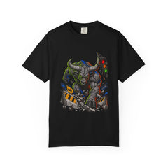 Median Minotaur Tee large front print on a Black Comfort Colors 1717 tee
