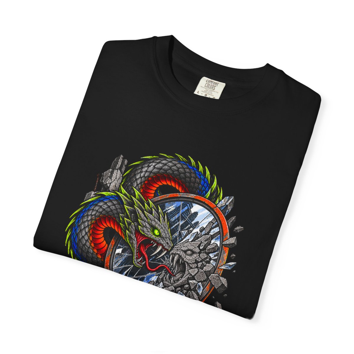 Mirror Basilisk Tee folded front print detail