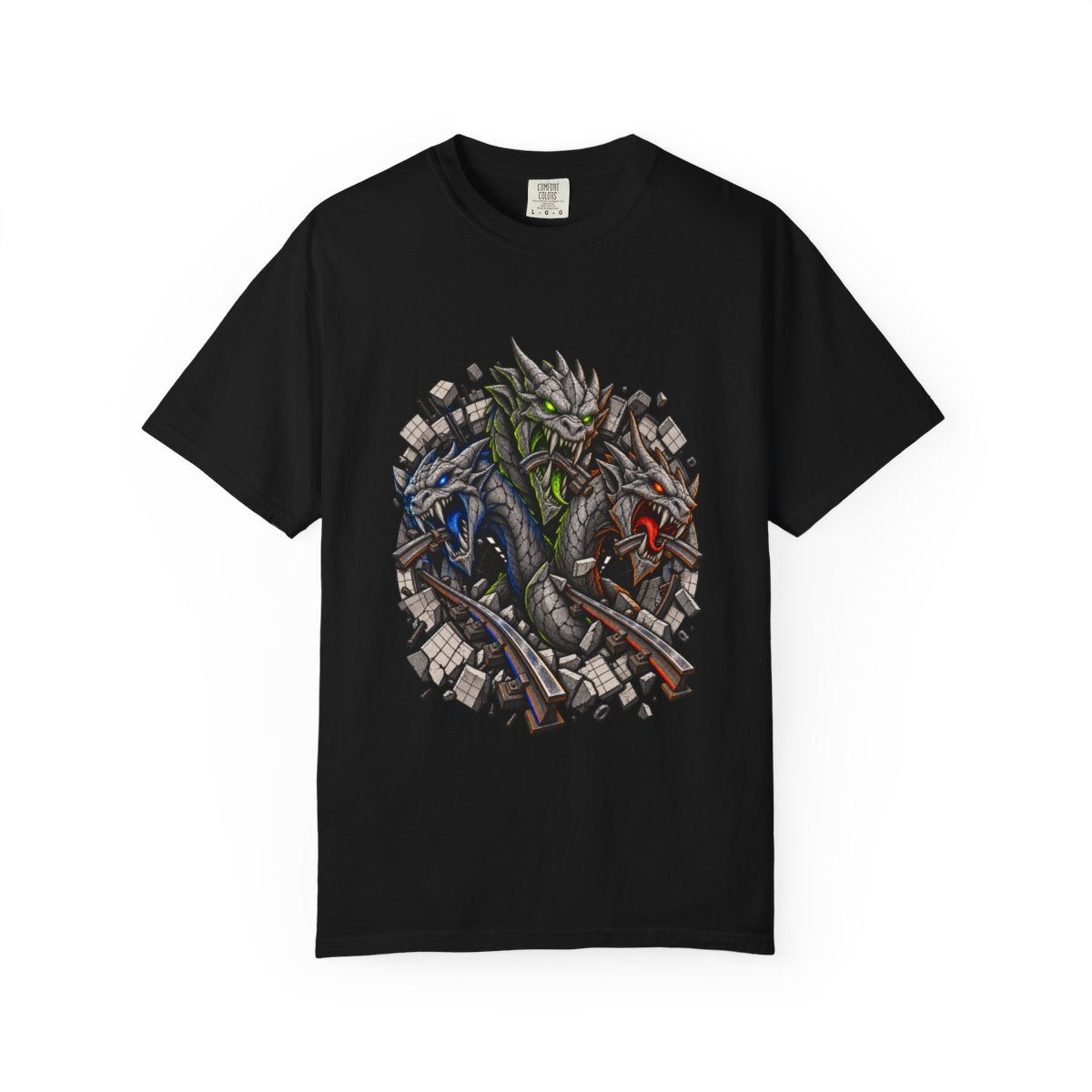 Tunnel Hydra Tee large front print on a Black Comfort Colors 1717 tee