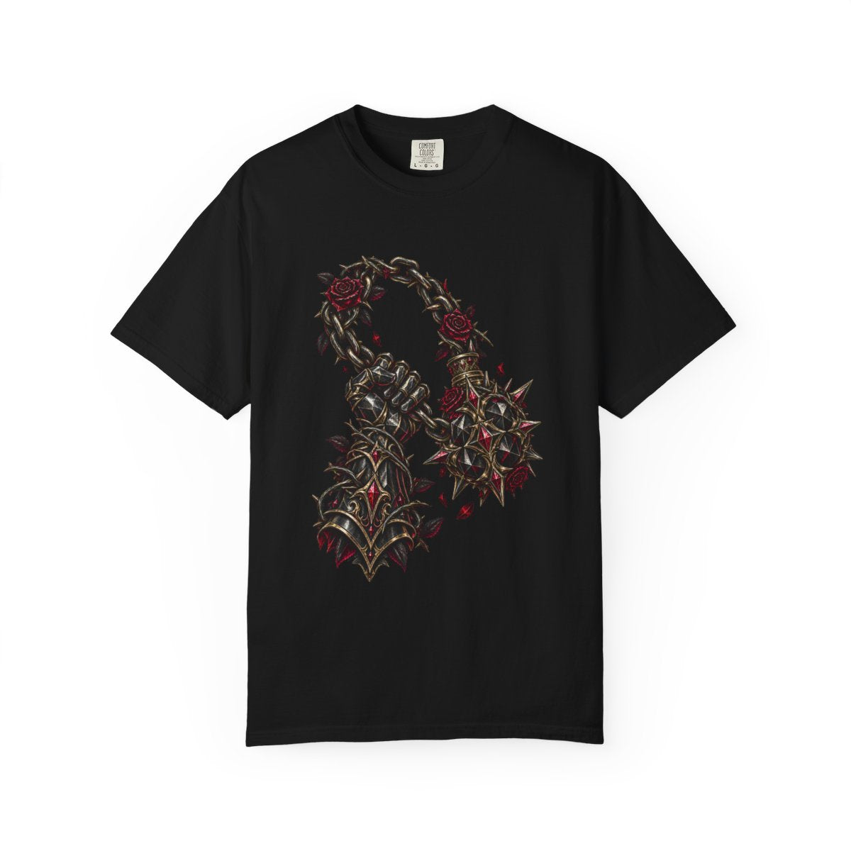 Thorn Gauntlet Tee large front print on a Black Comfort Colors 1717 tee