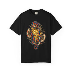 Heatwave Coil Tee large front print on a Black Comfort Colors 1717 tee