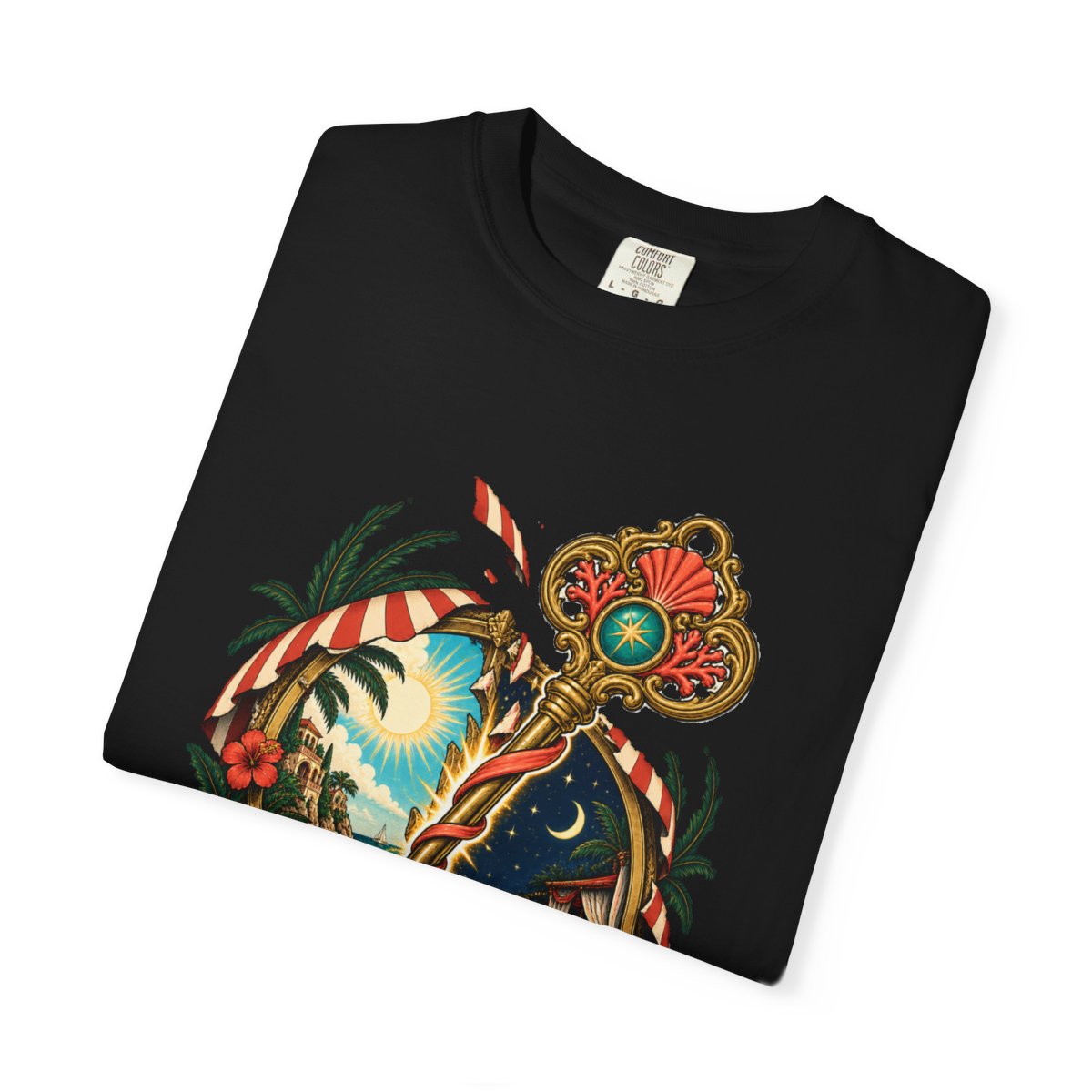 Mirage Key Tee folded front print detail