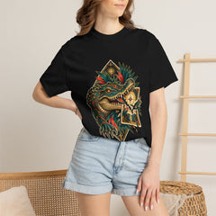 Paradise Gambit Tee worn Printify context view on a Black Comfort Colors 1717 tee