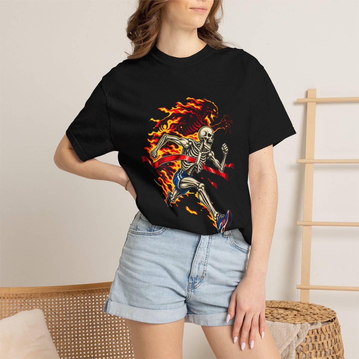 Dead Sprint Tee worn Printify context view on a Black Comfort Colors 1717 tee