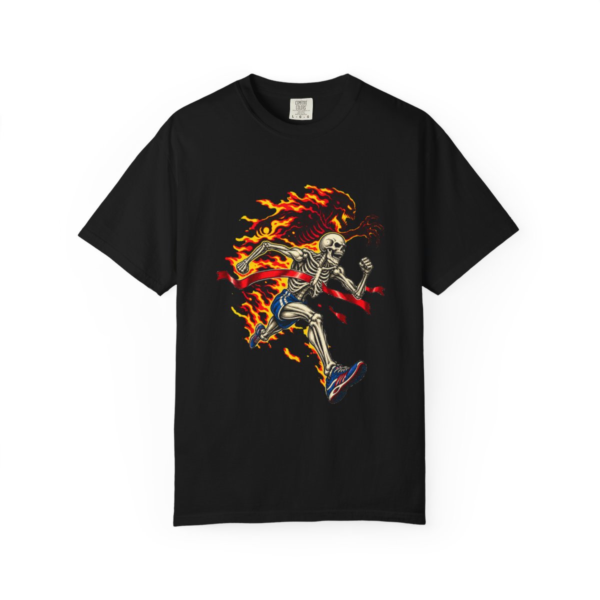 Dead Sprint Tee large front print on a Black Comfort Colors 1717 tee