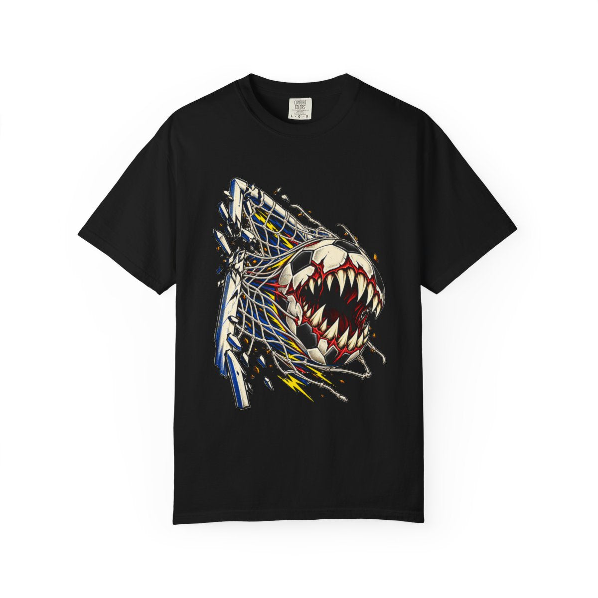 Goal Eater Tee large front print on a Black Comfort Colors 1717 tee