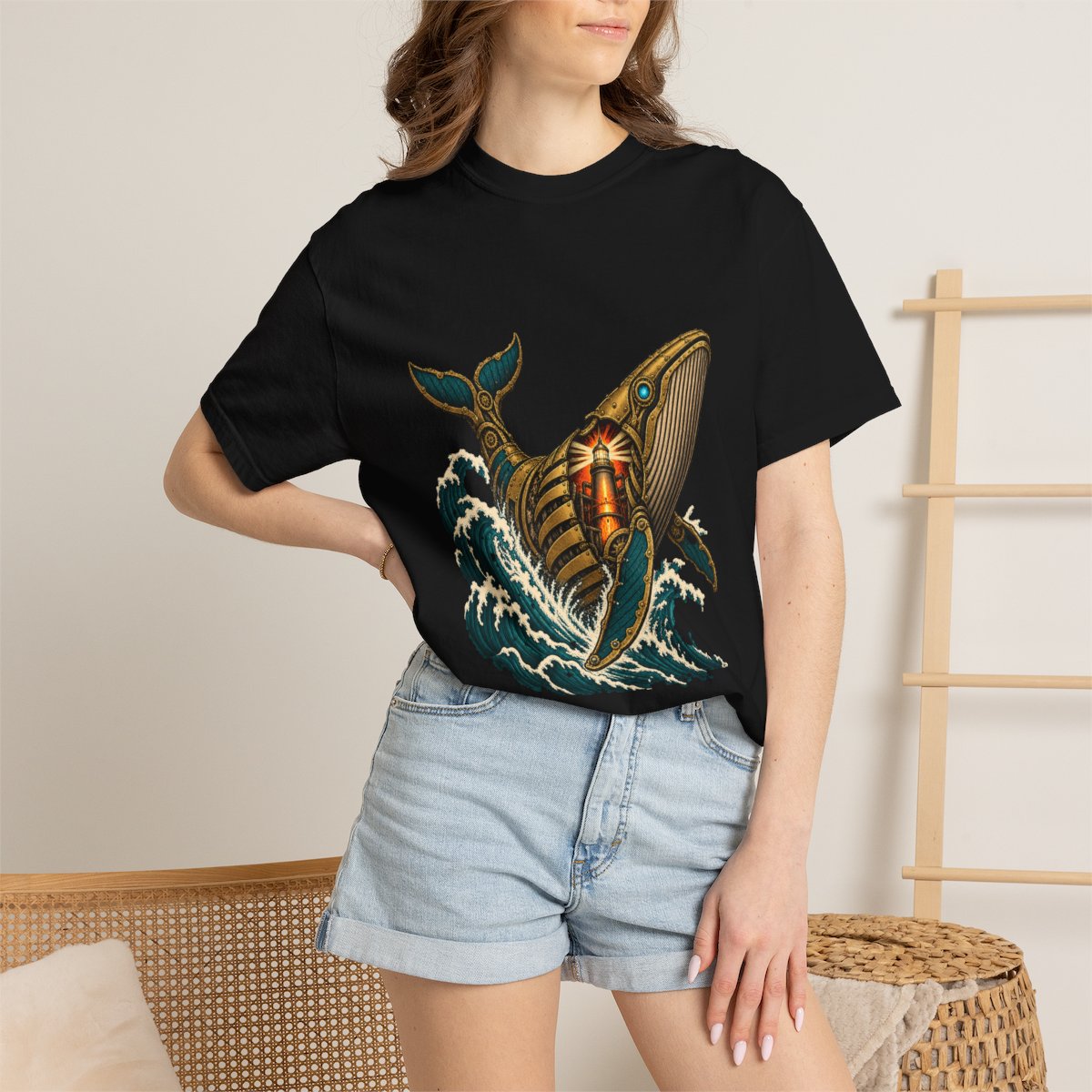 Leviathan Core Tee worn Printify context view on a Black Comfort Colors 1717 tee
