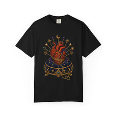 Pin Heart Tee large front print on a Black Comfort Colors 1717 tee