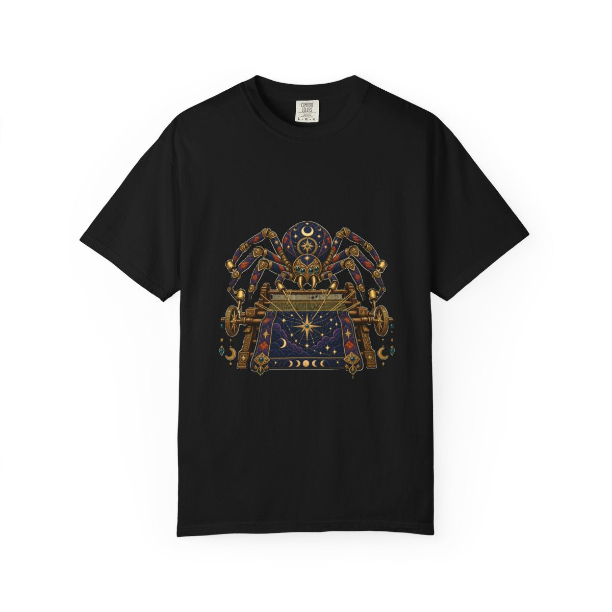 Star Loom Tee large front print on a Black Comfort Colors 1717 tee