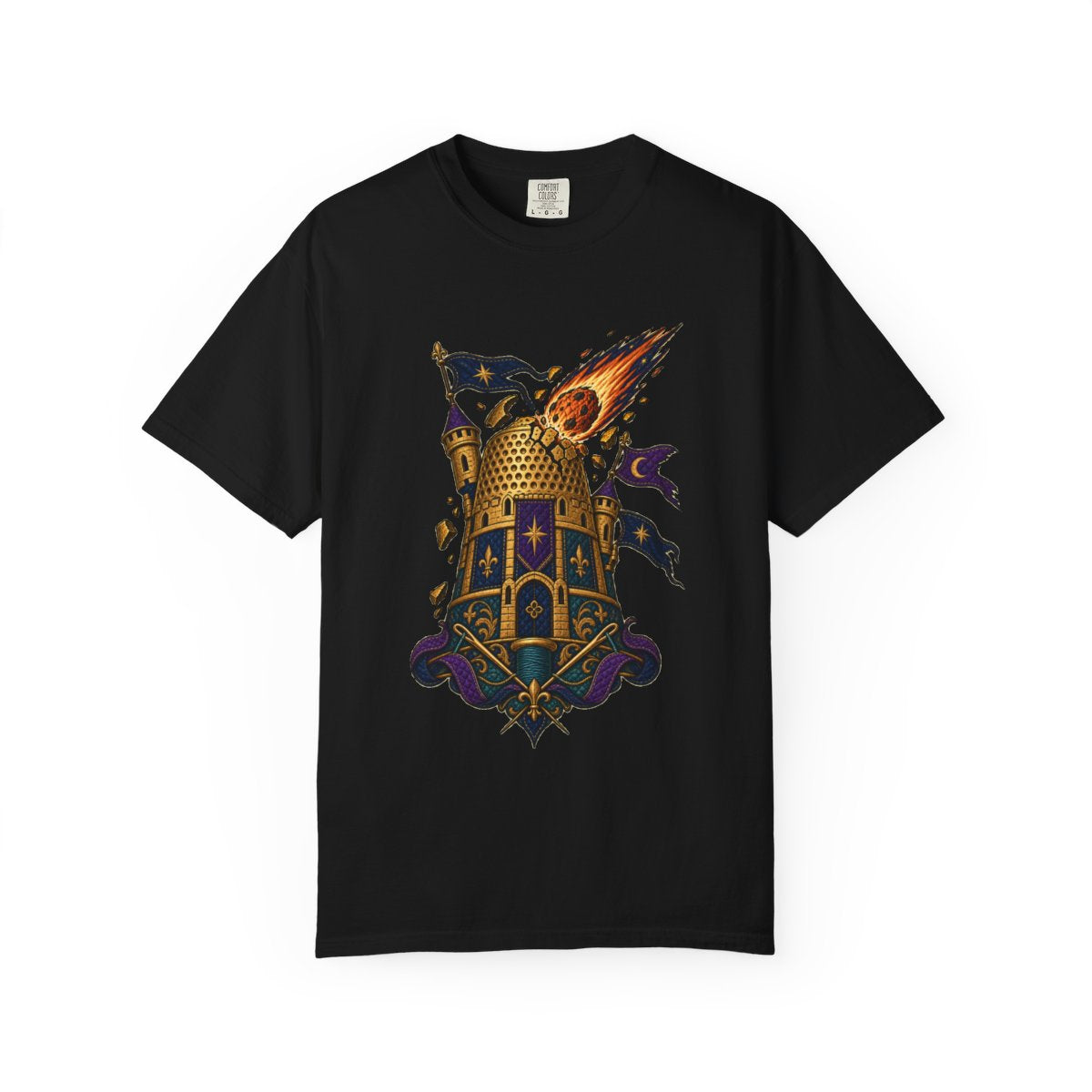 Thimble Keep Tee large front print on a Black Comfort Colors 1717 tee