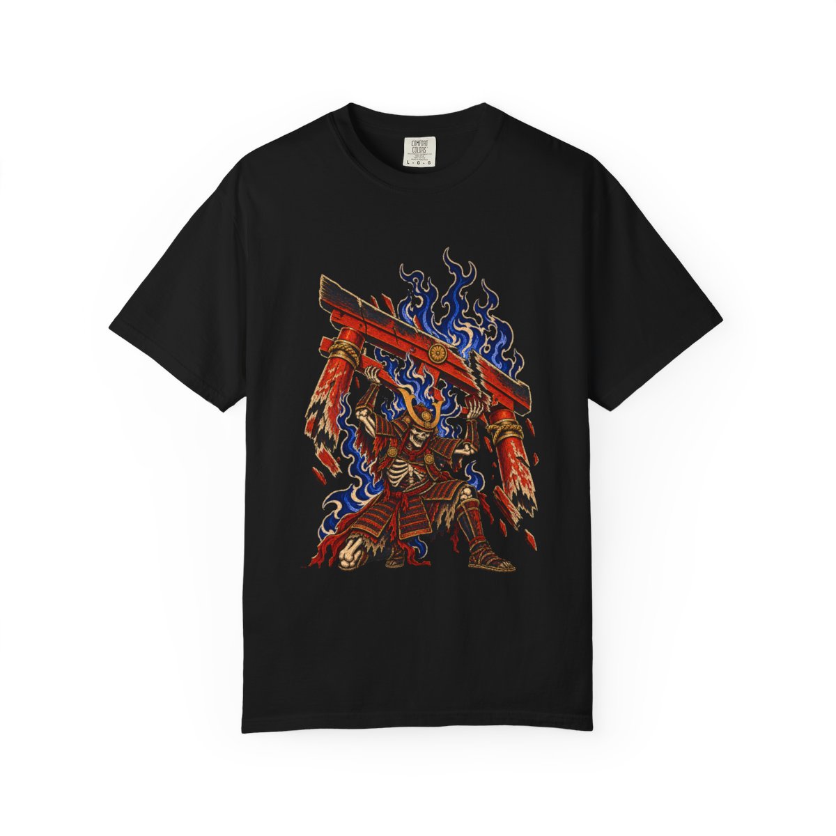Last Torii Tee large front print on a Black Comfort Colors 1717 tee