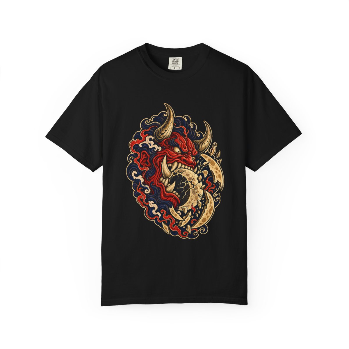 Moon Eater Tee large front print on a Black Comfort Colors 1717 tee