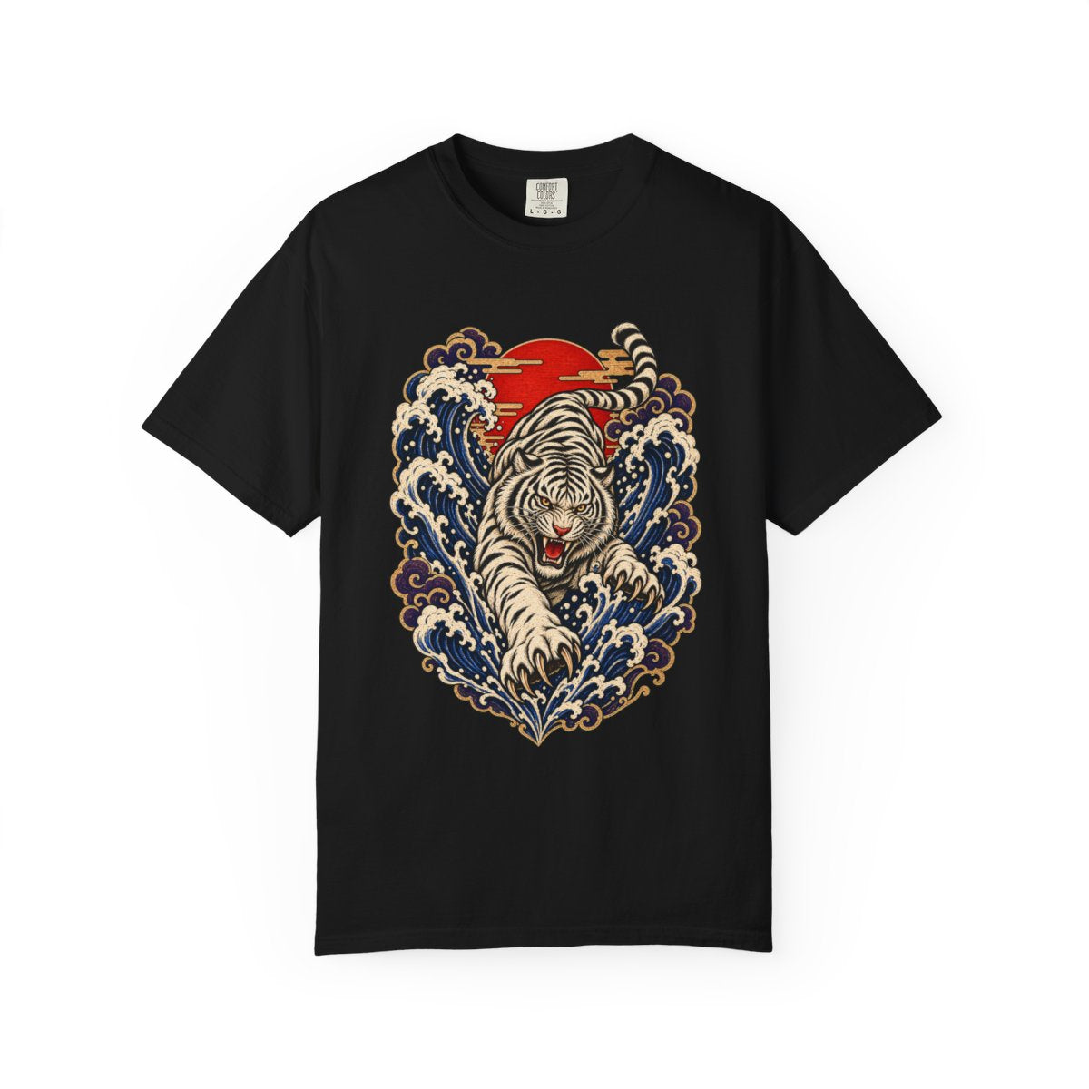 Storm Tiger Tee large front print on a Black Comfort Colors 1717 tee