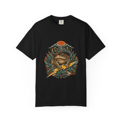 Thunder Toad Wrangler Tee large front print on a Black Comfort Colors 1717 tee