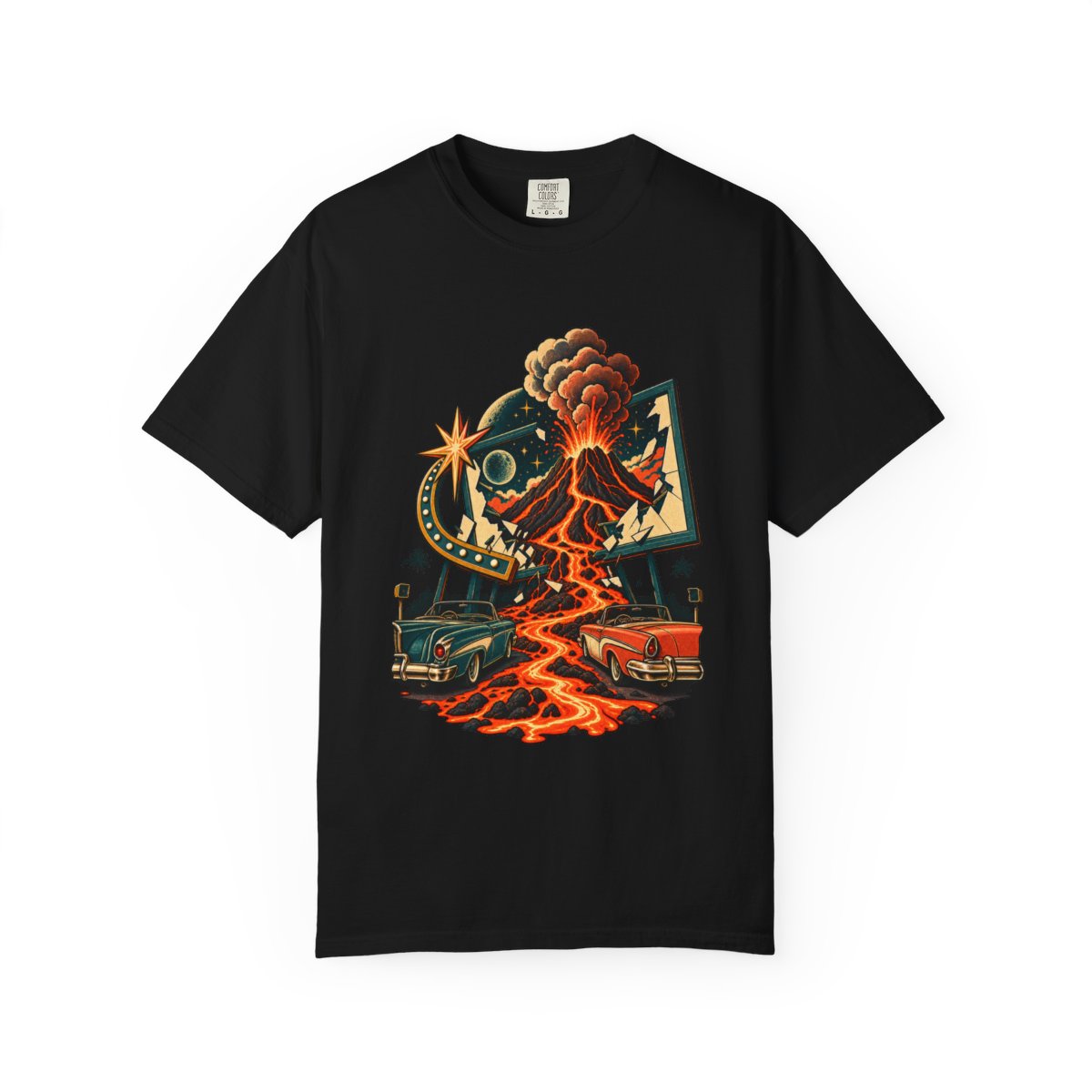 Final Feature Tee large front print on a Black Comfort Colors 1717 tee