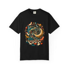 Starlight Spin Tee large front print on a Black Comfort Colors 1717 tee