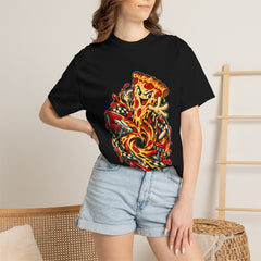 Pizza Singularity Tee worn Printify context view on a Black Comfort Colors 1717 tee