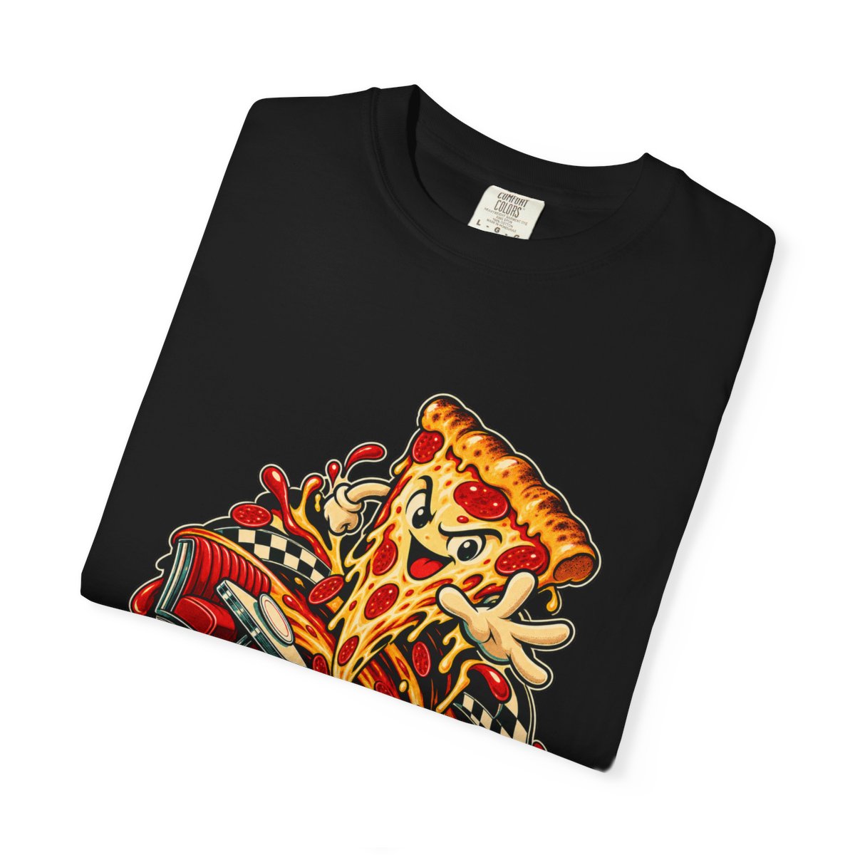 Pizza Singularity Tee folded front print detail