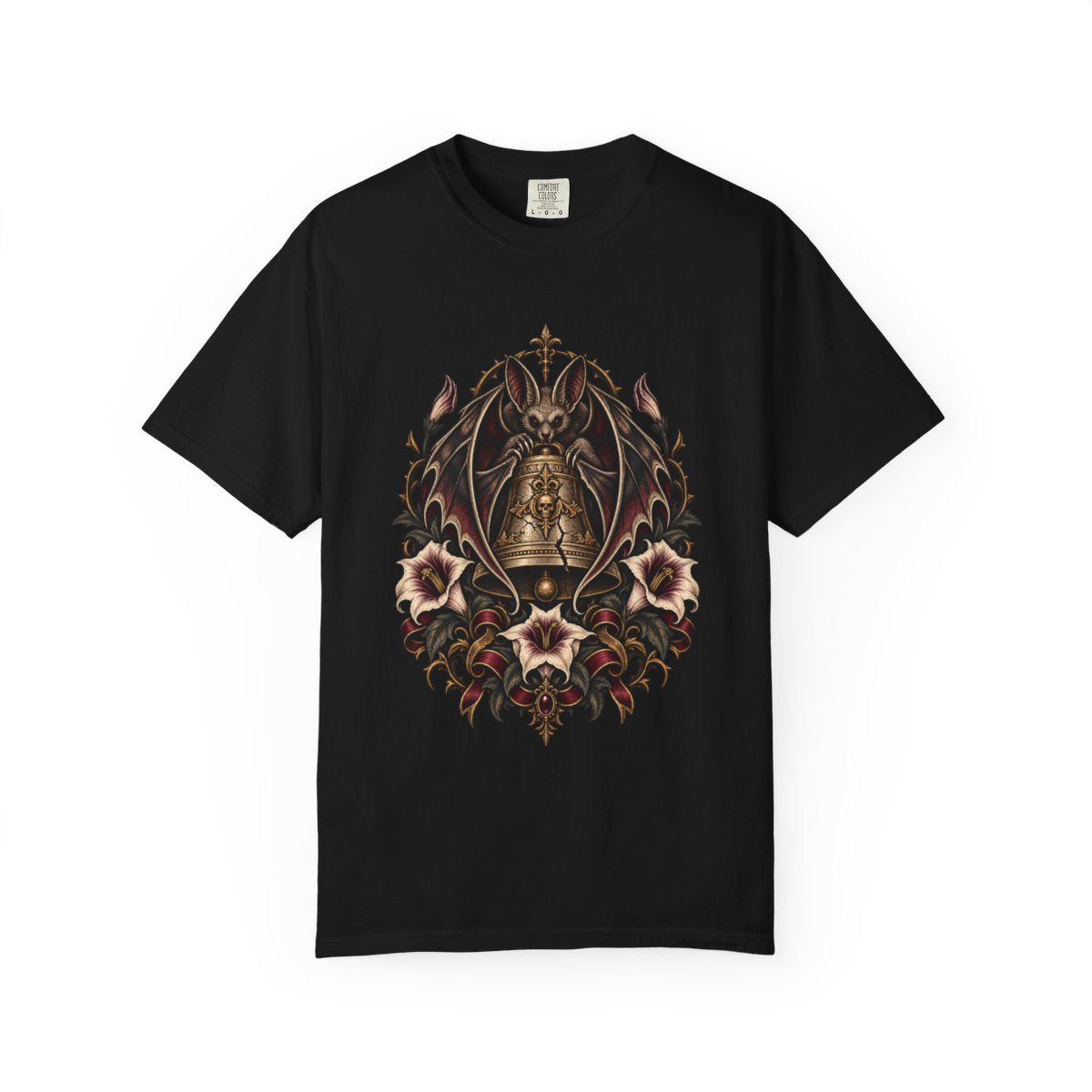 Midnight Bell Tee large front print on a Black Comfort Colors 1717 tee