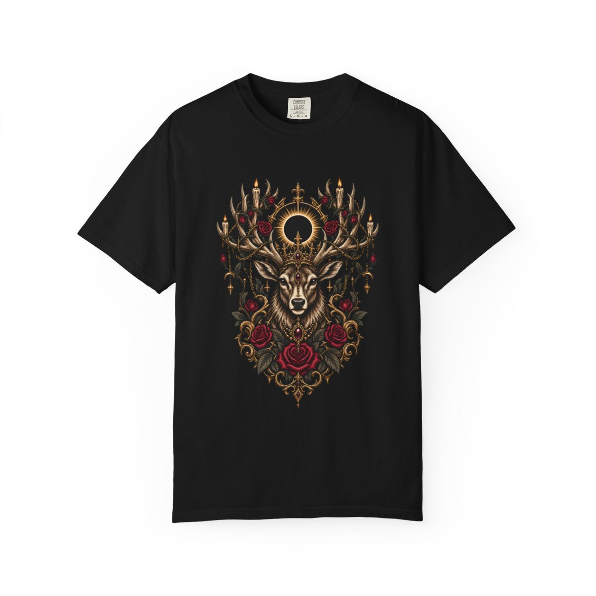 Thorn Halo Tee large front print on a Black Comfort Colors 1717 tee