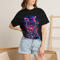 Fuzz Portal Tee worn Printify context view on a Black Comfort Colors 1717 tee