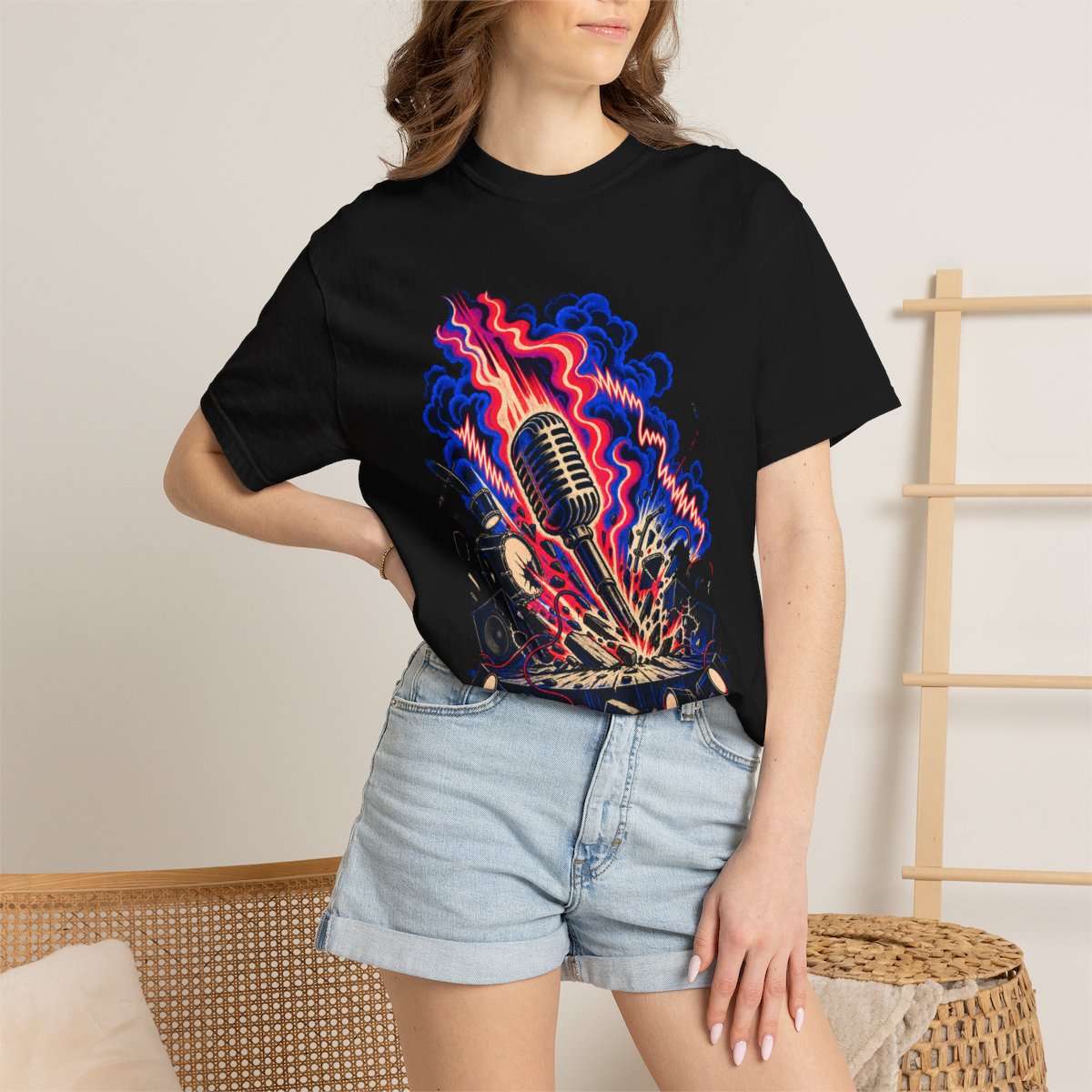 Stage Impact Tee worn Printify context view on a Black Comfort Colors 1717 tee