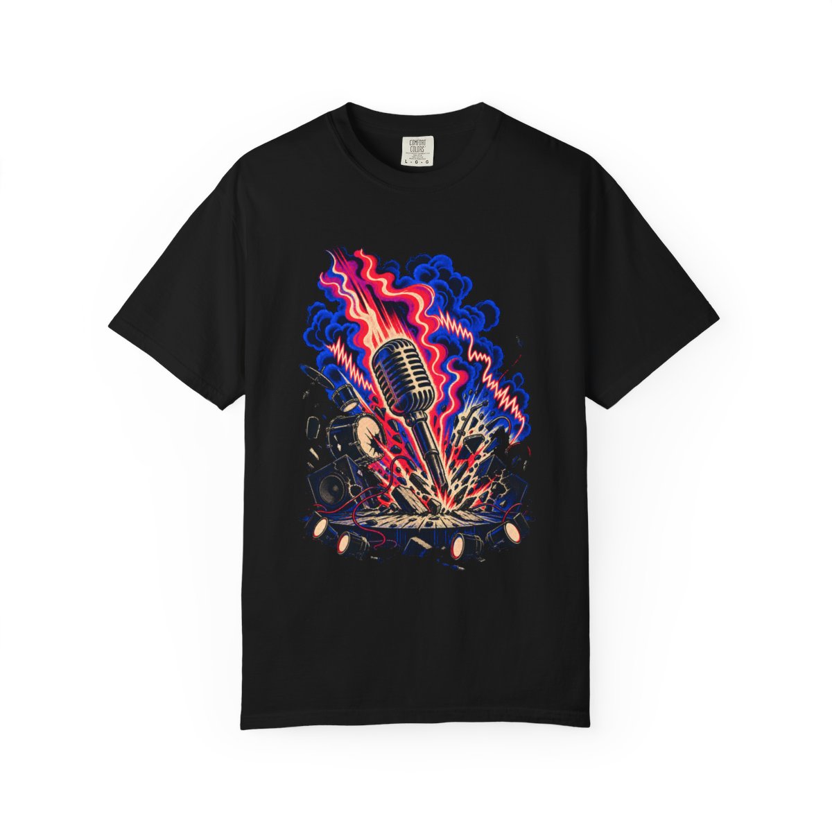Stage Impact Tee large front print on a Black Comfort Colors 1717 tee