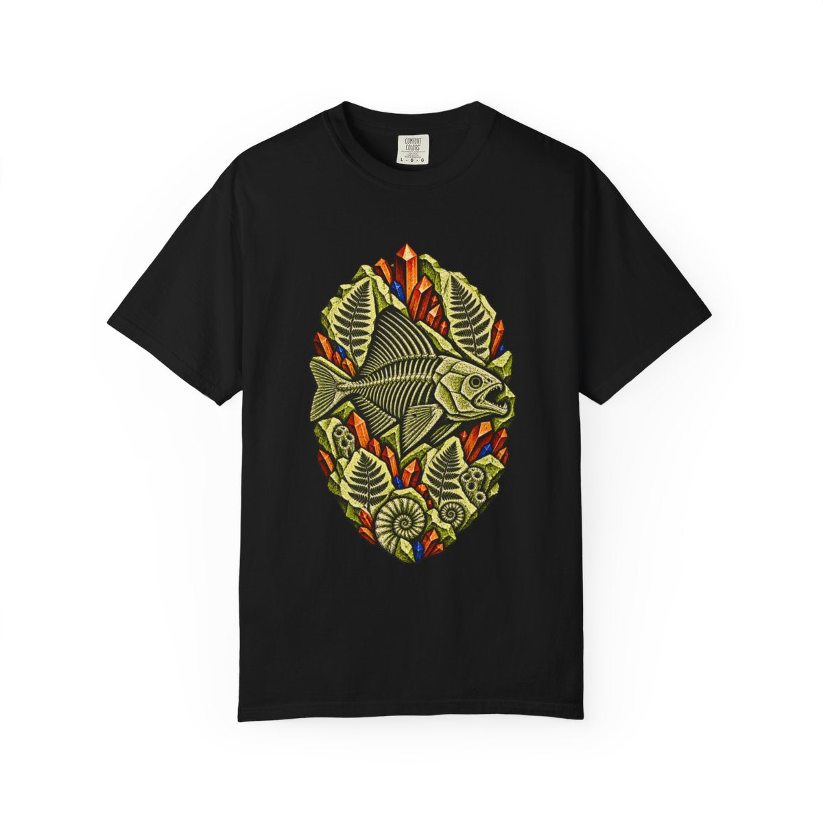 Bone Reef Tee large front print on a Black Comfort Colors 1717 tee