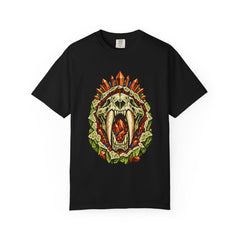 Saber Vault Tee large front print on a Black Comfort Colors 1717 tee
