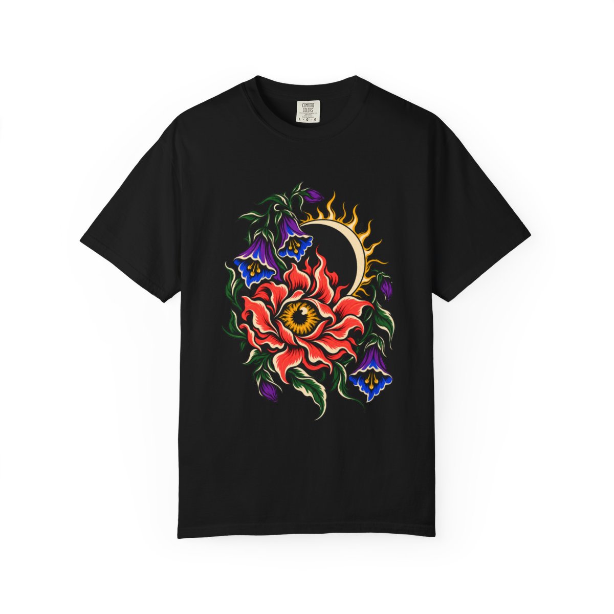 Eclipse Belladonna Tee large front print on a Black Comfort Colors 1717 tee