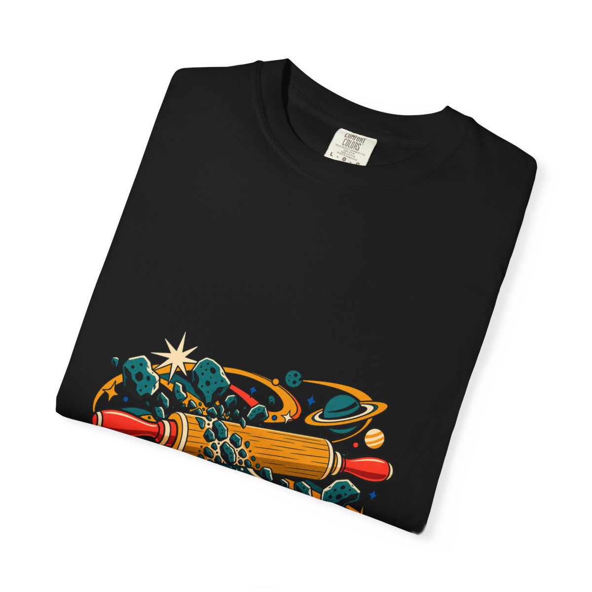 Asteroid Roller Tee folded front print detail