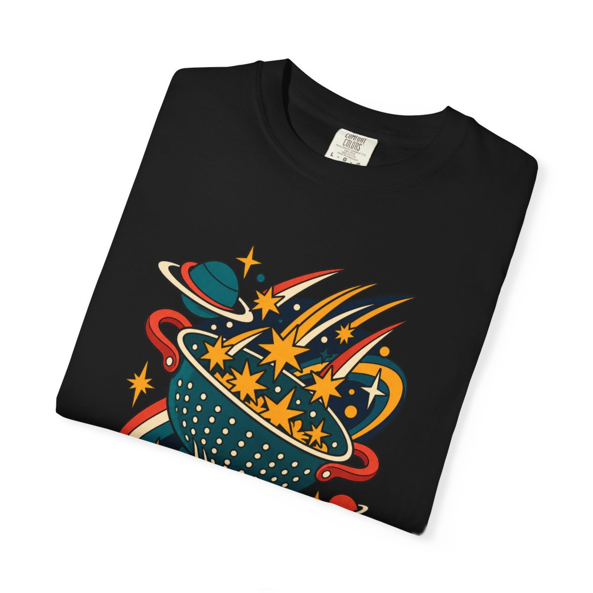 Star Strainer Tee folded front print detail