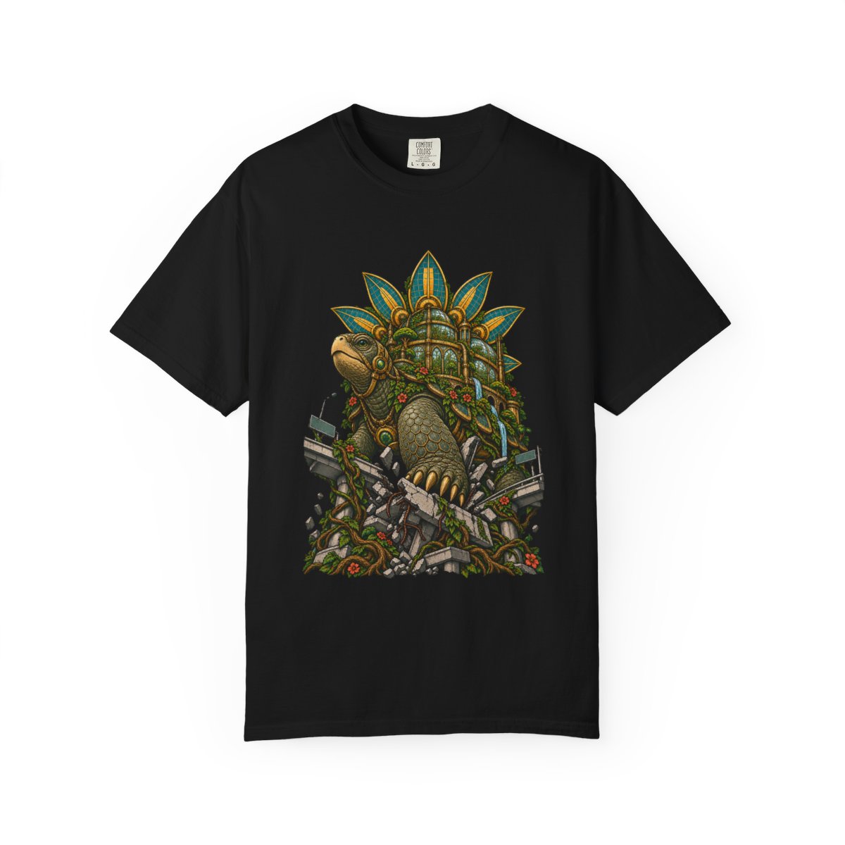 Solar Ark Tee large front print on a Black Comfort Colors 1717 tee