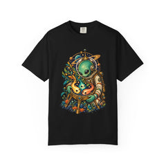 Comet Nursery Tee large front print on a Black Comfort Colors 1717 tee