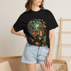 Gravity Garden Tee worn Printify context view on a Black Comfort Colors 1717 tee